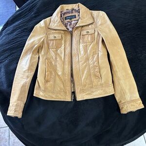 Black Rivet Camel Leather Jacket